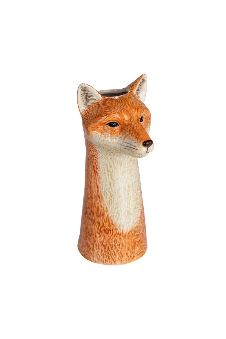 Hand-Painted Decorative Stoneware Fox Vase, Main, color, Orange