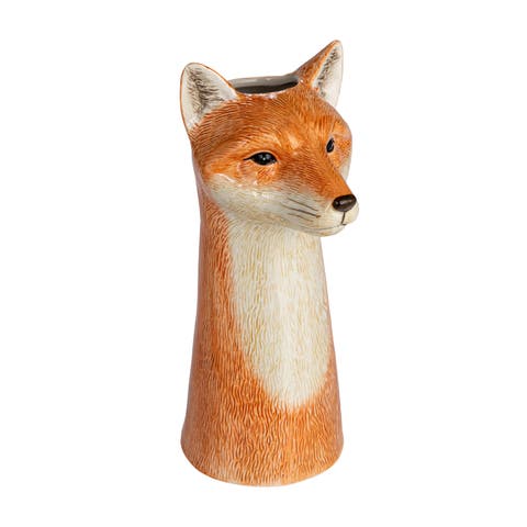 Hand-Painted Decorative Stoneware Fox Vase