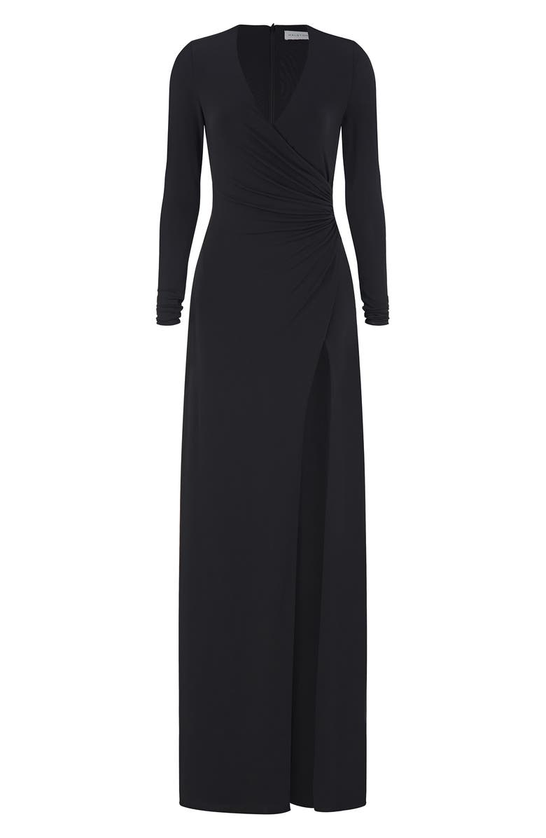 HALSTON EVENING Sydney Ruched Long Sleeve Jersey Gown, Alternate, color, 