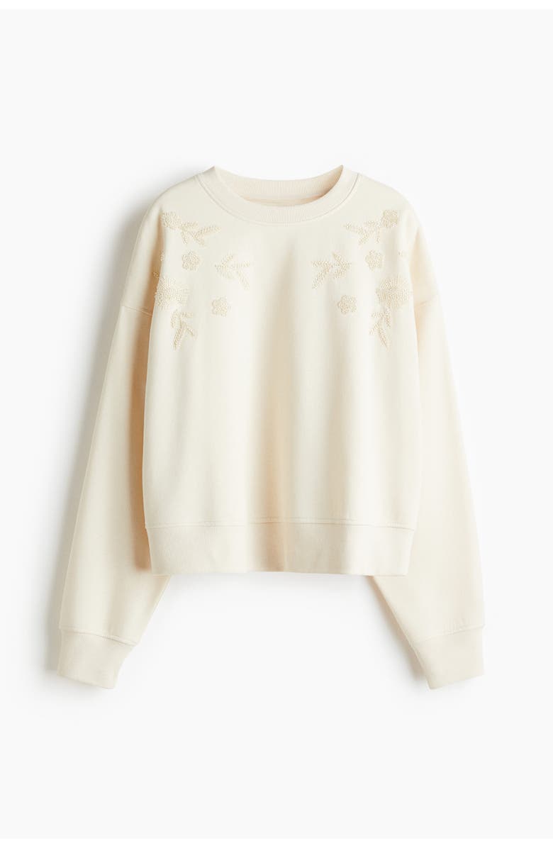 H&M Embellished Sweatshirt, Main, color, Cream