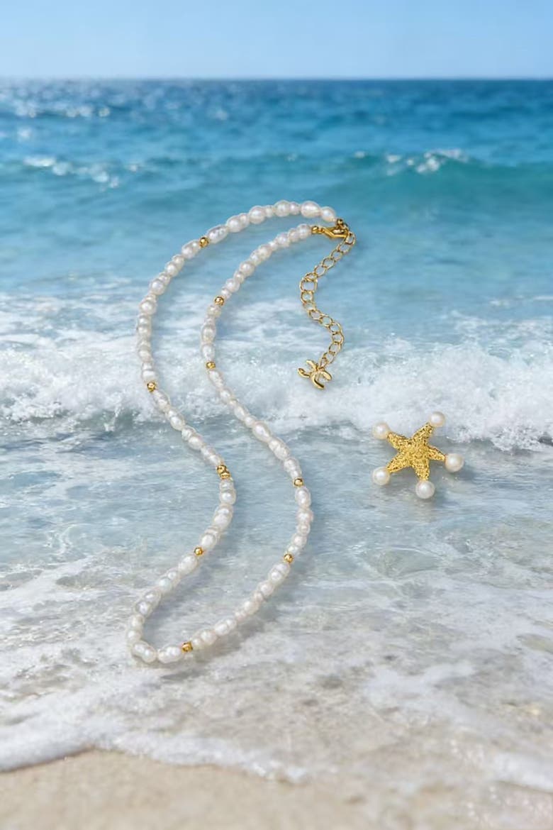 Lila Starfish Keshi Pearl Pendant Necklace, Alternate, color, Gold