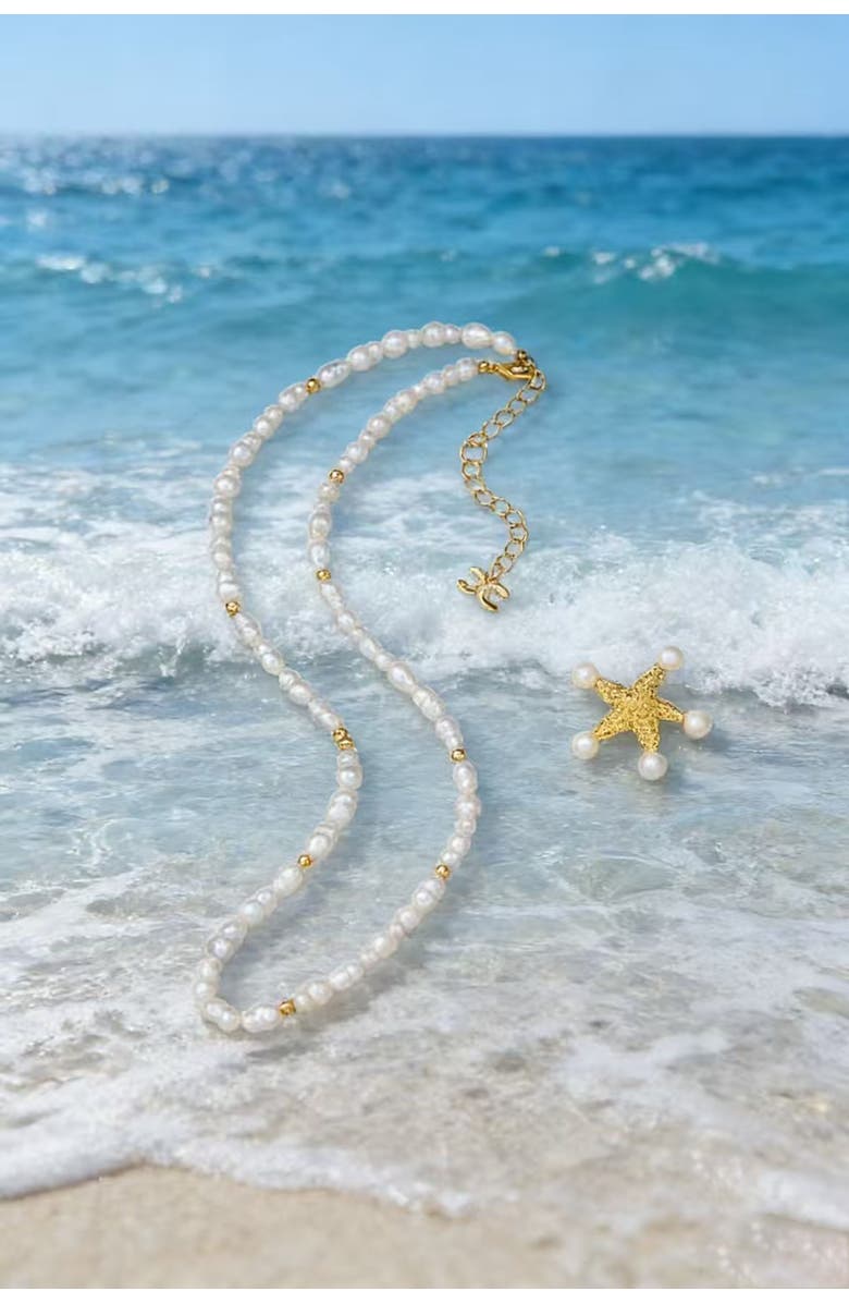 Classicharms Lila Starfish Keshi Pearl Pendant Necklace, Alternate, color, Gold