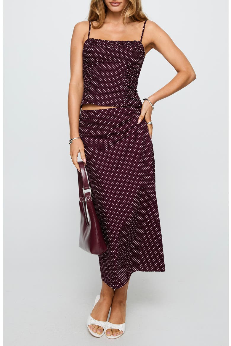 Shining Mirrors Polka Dot Cotton Camisole & Skirt Set, Main, color, BURGUNDY