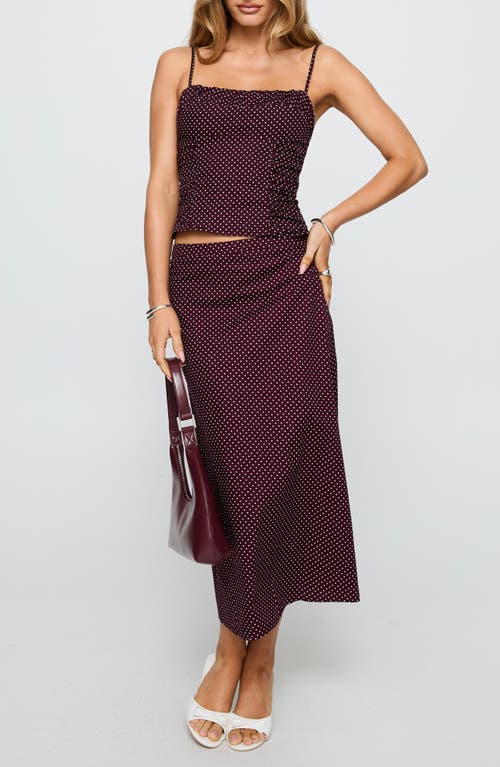 Princess Polly Shining Mirrors Polka Dot Cotton Camisole & Skirt Set In Burgundy