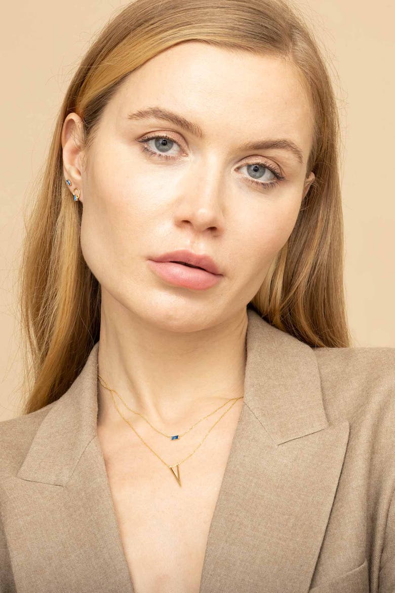 14K Gold Bella Studs Earrings, Alternate, color, Yellow Gold - White Zirconia