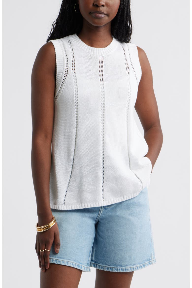 Open Stitch Sleeveless Sweater, Main, color, WHITE
