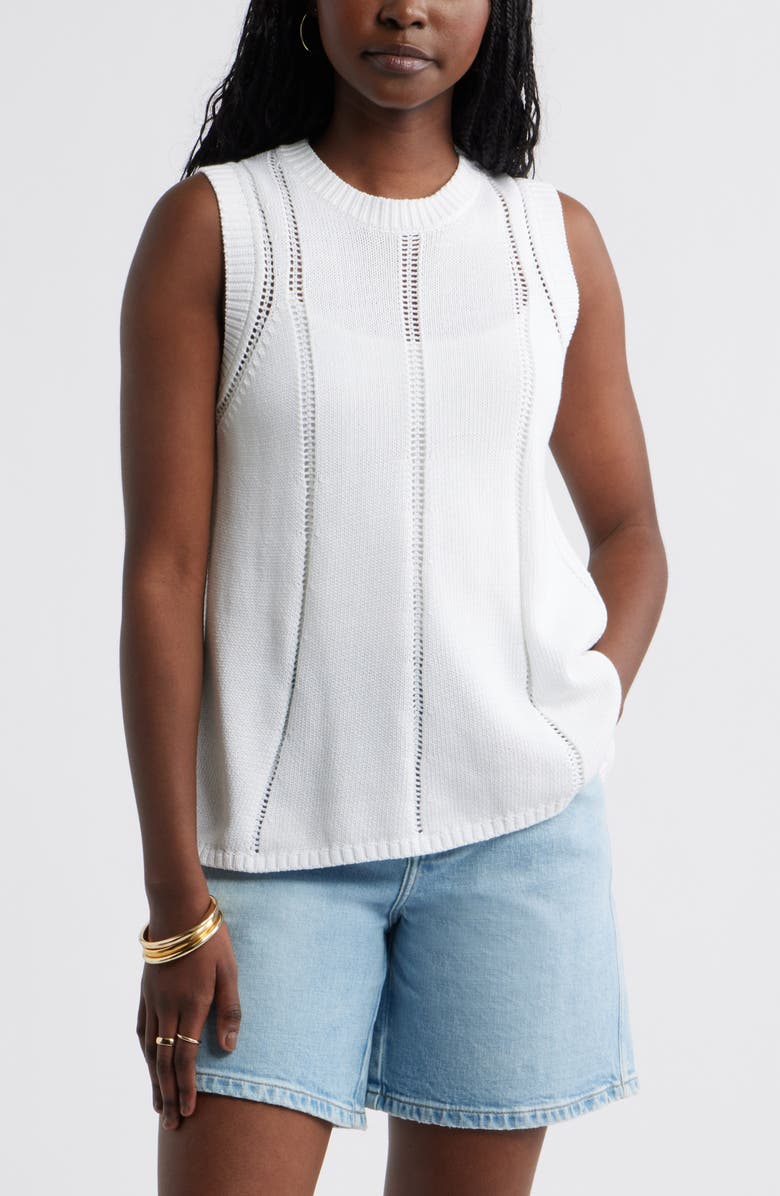 Caslon<sup>®</sup> Open Stitch Sleeveless Sweater, Main, color, White