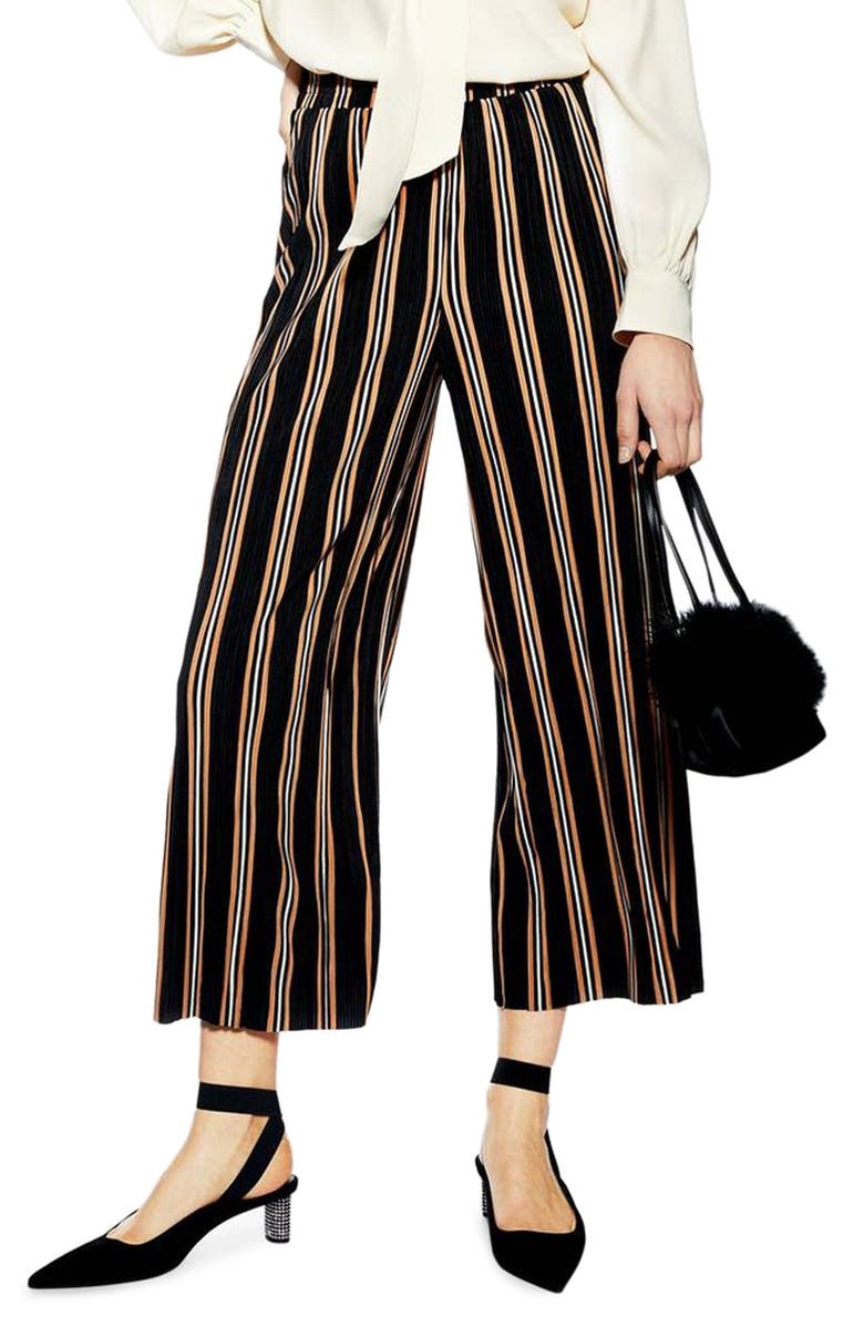 Topshop Stripe Plissé Crop Trousers, Main, color, 