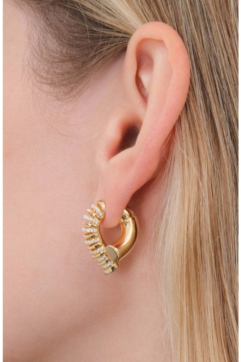 Oera Half Rib Diamond Hoop Earrings, Alternate, color, YELLOW GOLD