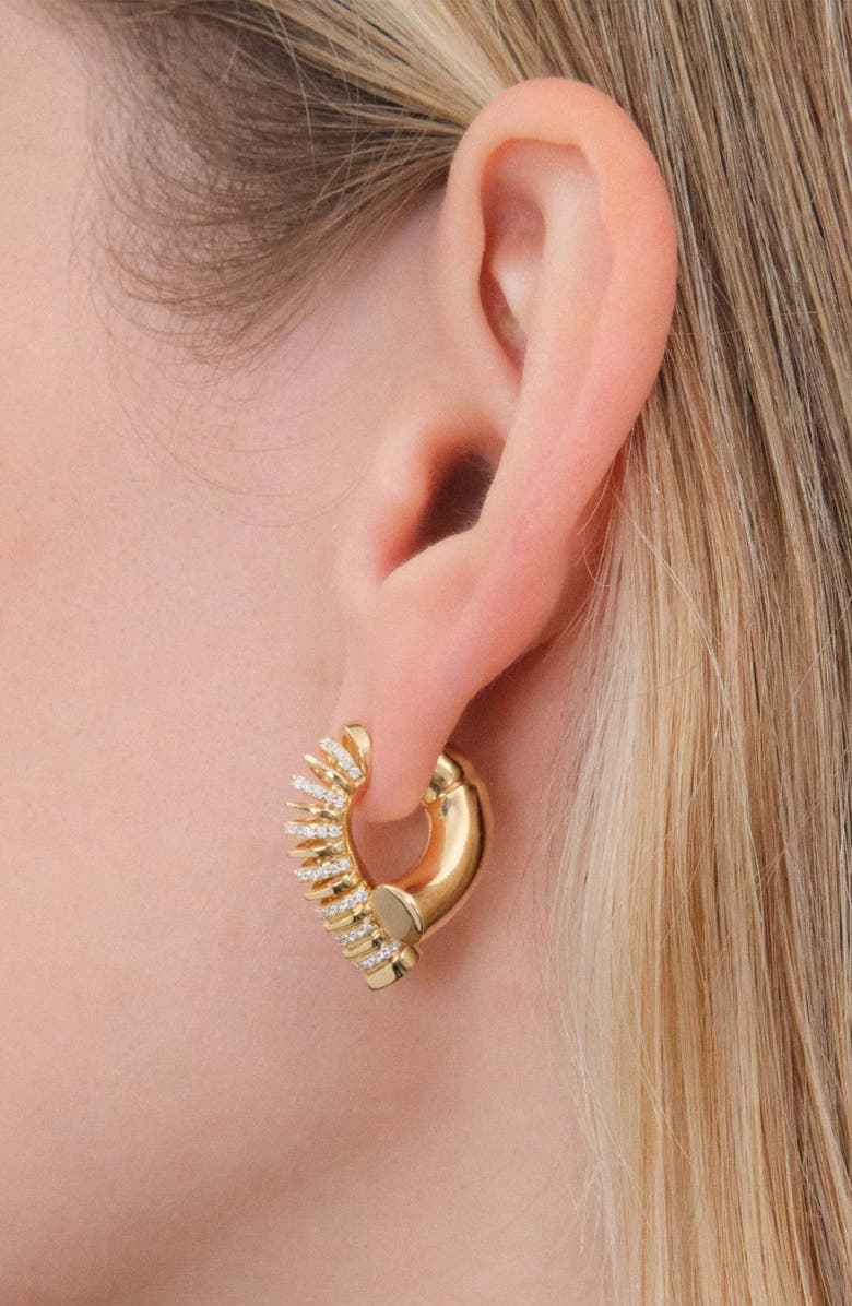 TABAYER Oera Half Rib Diamond Hoop Earrings, Alternate, color, Yellow Gold