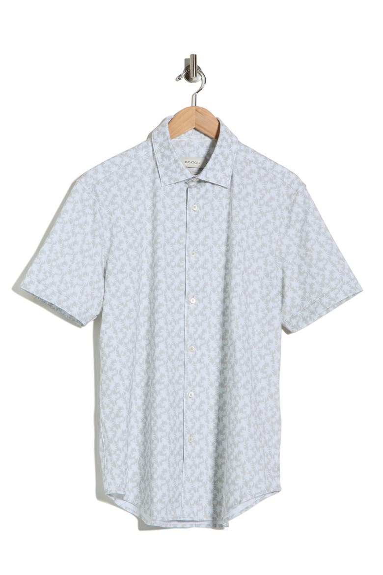 OoohCotton® Palm Tree Print Short Sleeve Button-Up Shirt, Alternate, color, SAND