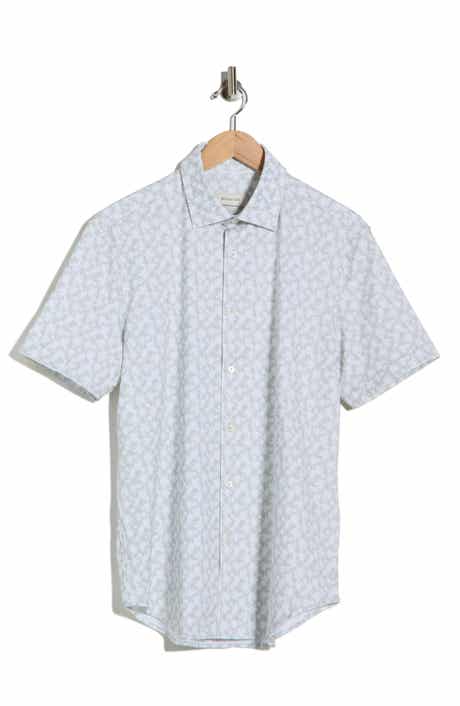 Bugatchi OoohCotton® Palm Tree Print Short Sleeve Button-Up Shirt