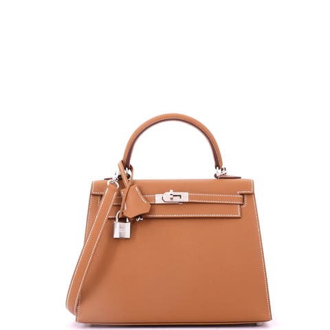 Kelly Handbag Brown Epsom with Palladium Hardware 25
