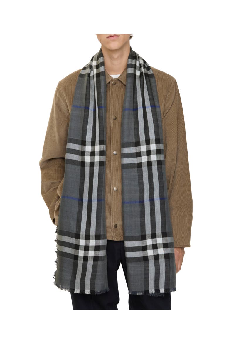 Reversible Check Wool Silk Scarf, Alternate, color, Marlborough grey/mast blue