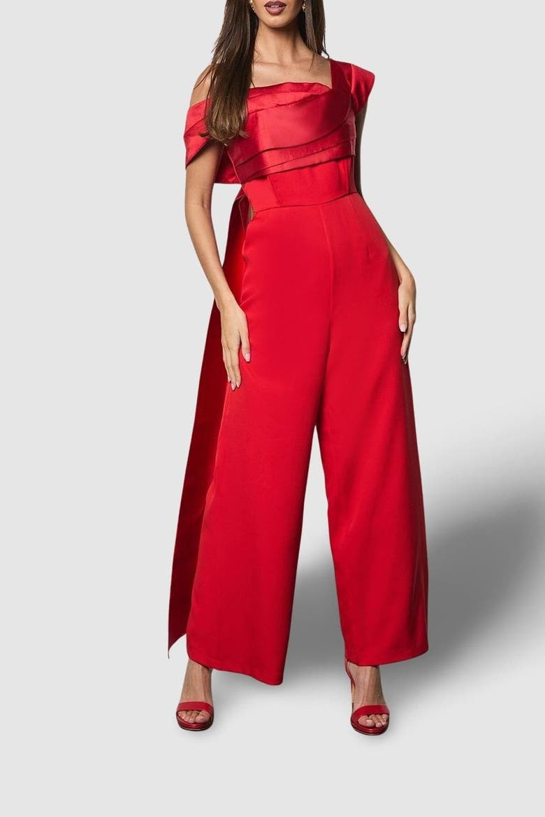 Bardot Contrast Twill Jumpsuit, Alternate, color, Red