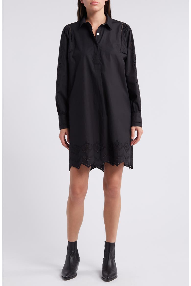 Fernanda Eyelet Long Sleeve Shirtdress, Main, color, BLACK EYELET