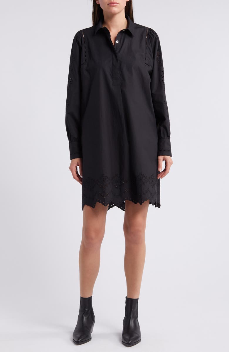 Rails Fernanda Eyelet Long Sleeve Shirtdress, Main, color, Black Eyelet