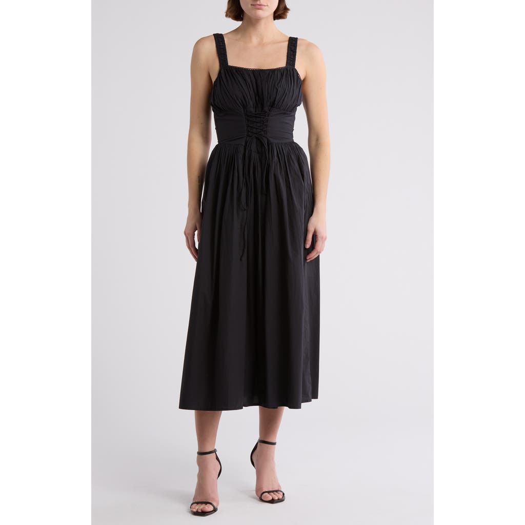 Maisie Corset Cotton Midi Dress In Black