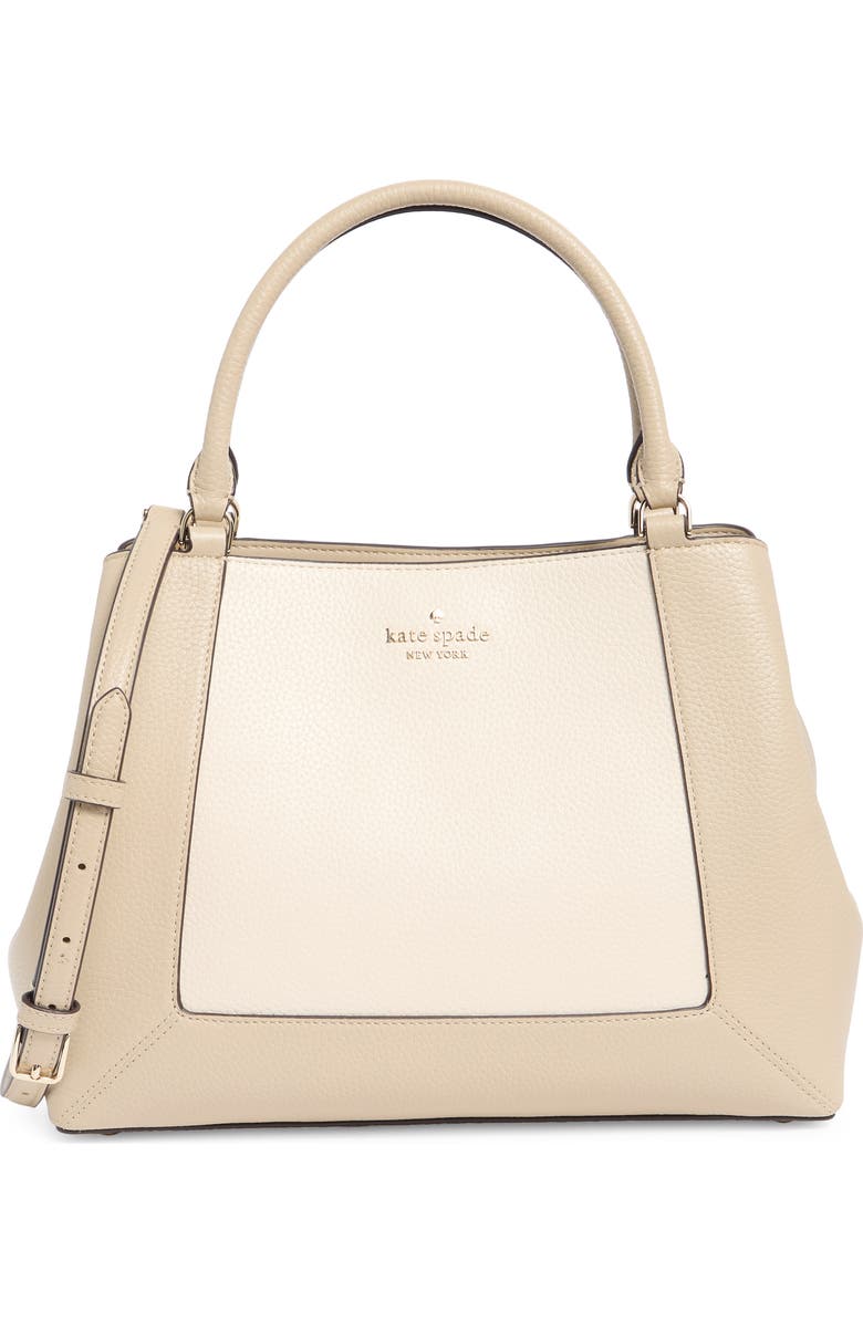 Kate Spade New York lena colorblock leather satchel bag, Main, color, Light Sand Multi
