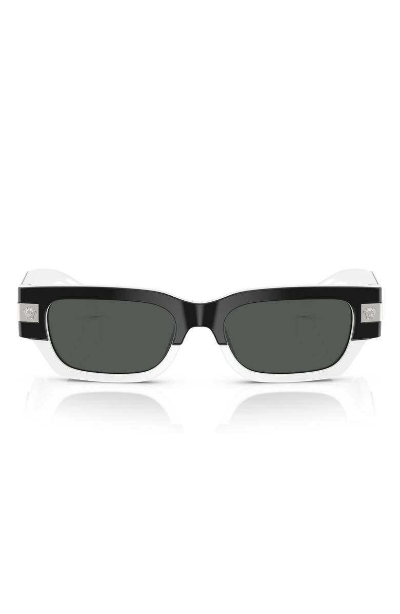 Versace 53mm Plaque Rectangular Sunglasses, Main, color, Black White