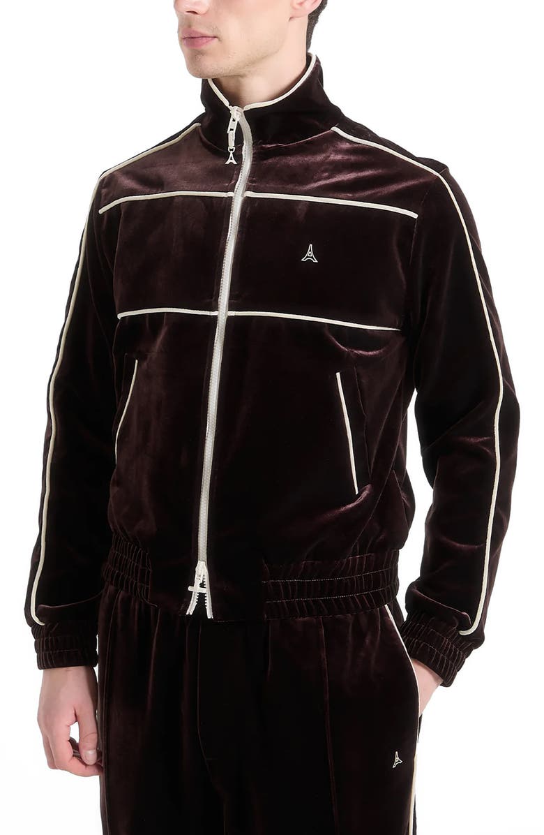 Manière De Voir Eiffel Velour Track Jacket, Main, color, Brown