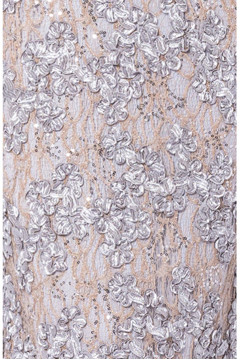 Off the Shoulder Embroidered Gown, Alternate, color, GOLD/ SILVER