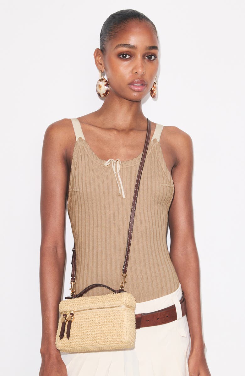 Tory Burch Romy Straw Top Handle Bag, Alternate, color, Natural