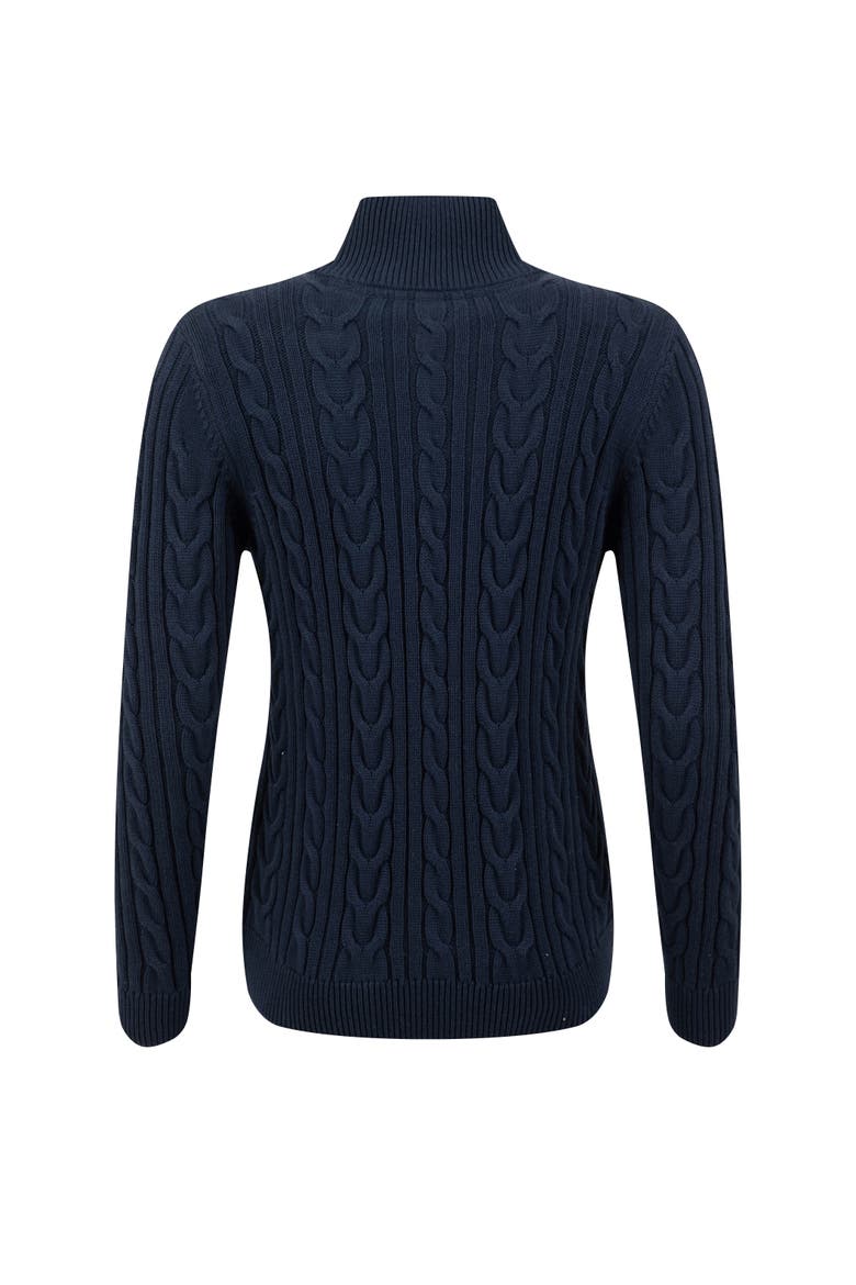 Lunenne Full Zip Cable Knit Cardigan, Alternate, color, Navy