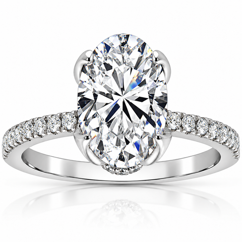 Certified 3 1/2ct Oval Diamond Mia Engagement Ring Lab Grown Hidden Halo