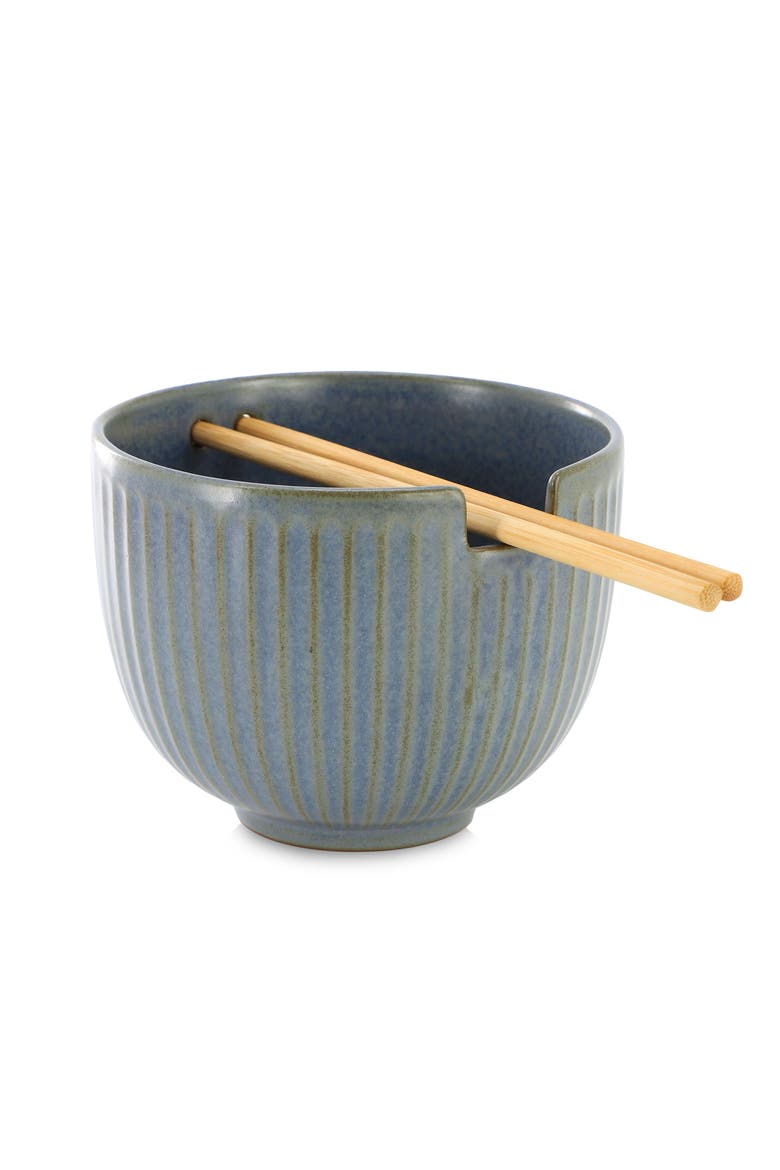 Stoneware Noodle Bowl with Chopsticks, Alternate, color, Blue