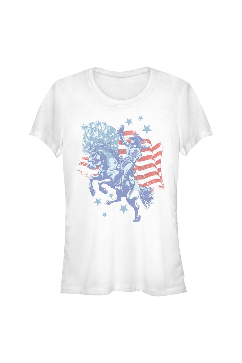 Juniors Lost Gods Proud American Cowgirl T Shirt, Main, color, White