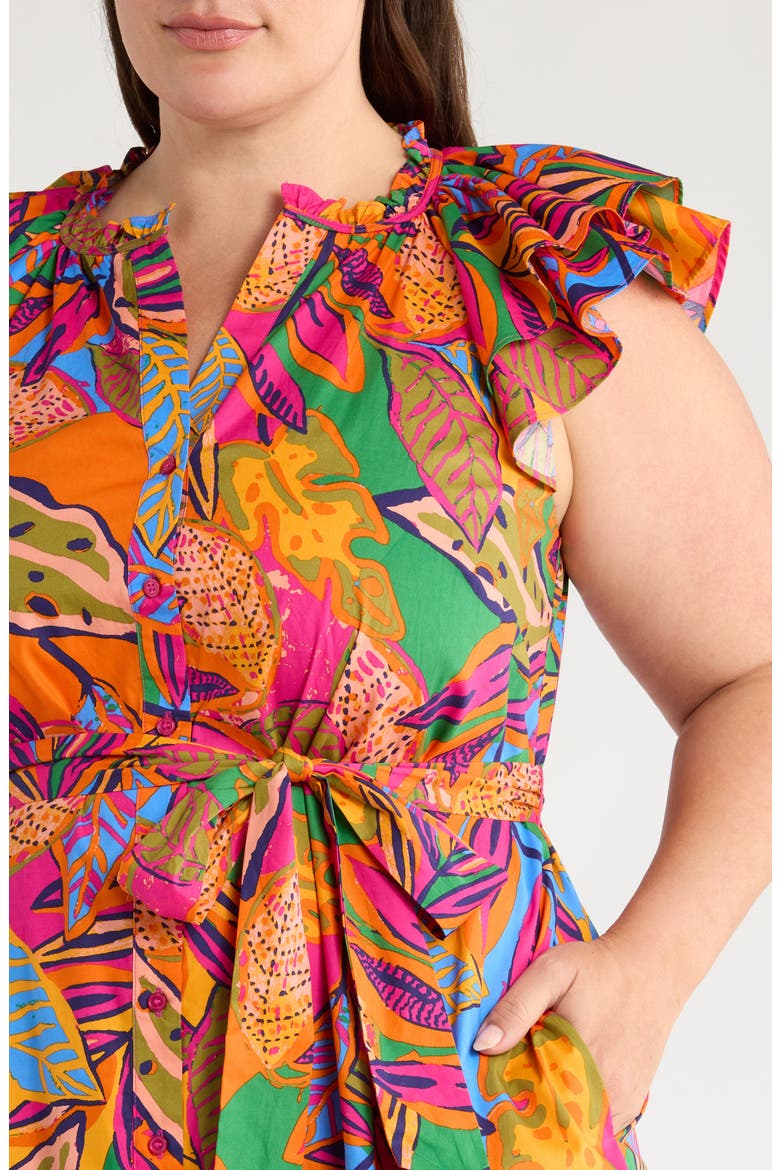 Milana Floral Dynamite Cotton Midi Dress, Alternate, color, ORANGE/ PINK/ MULTI