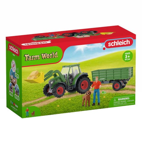 Tractor With Trailer, Farm Work Figurine Playset