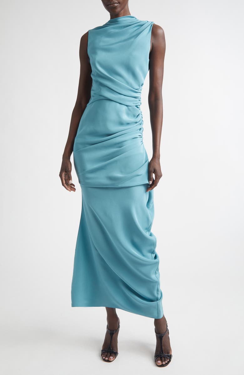 Christopher John Rogers Yanked Ruched Silk Column Gown, Main, color, Larimar