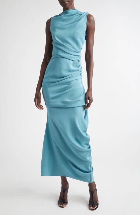 Yanked Ruched Silk Column Gown