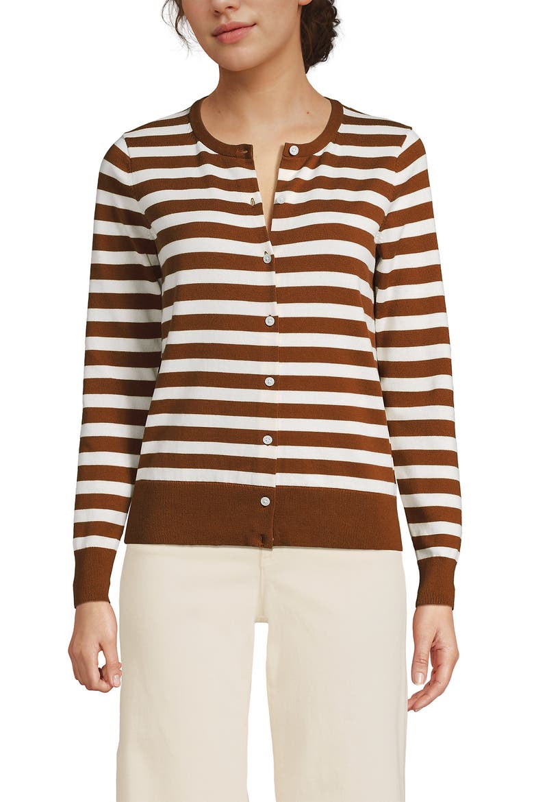 Fine Gauge Cotton Cardigan Sweater, Alternate, color, Rich Ginger/Fresh Ivory