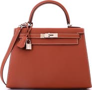 Pre-Owned Hermes Kelly Handbag Brown Epsom with Palladium Hardware 28