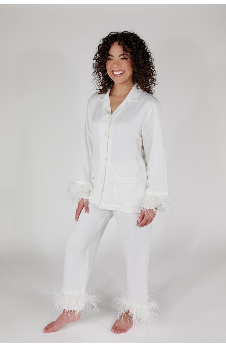 In My Sundays Feather Long Sleeve & Cropped Pant Pajama Set, Alternate, color, Classic White