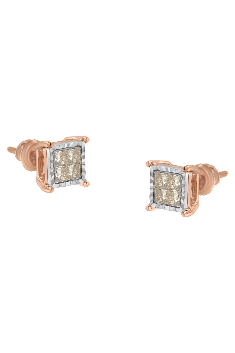 10K Two-Toned Gold PrincessComposite Diamond Stud Earrings, Main, color, White