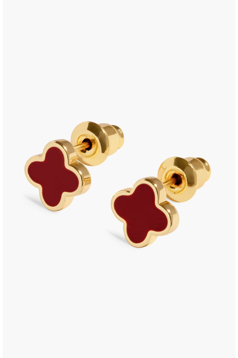 Signature Clover Collection Red Clover Stud Earrings In Gold-Tone Plating, Alternate, color, Red Clover Stud