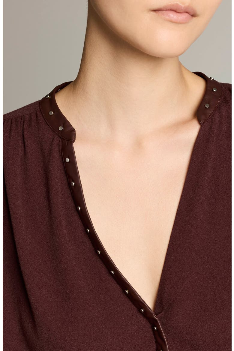 Studded Placket Long Sleeve Top, Alternate, color, BLACK FIG