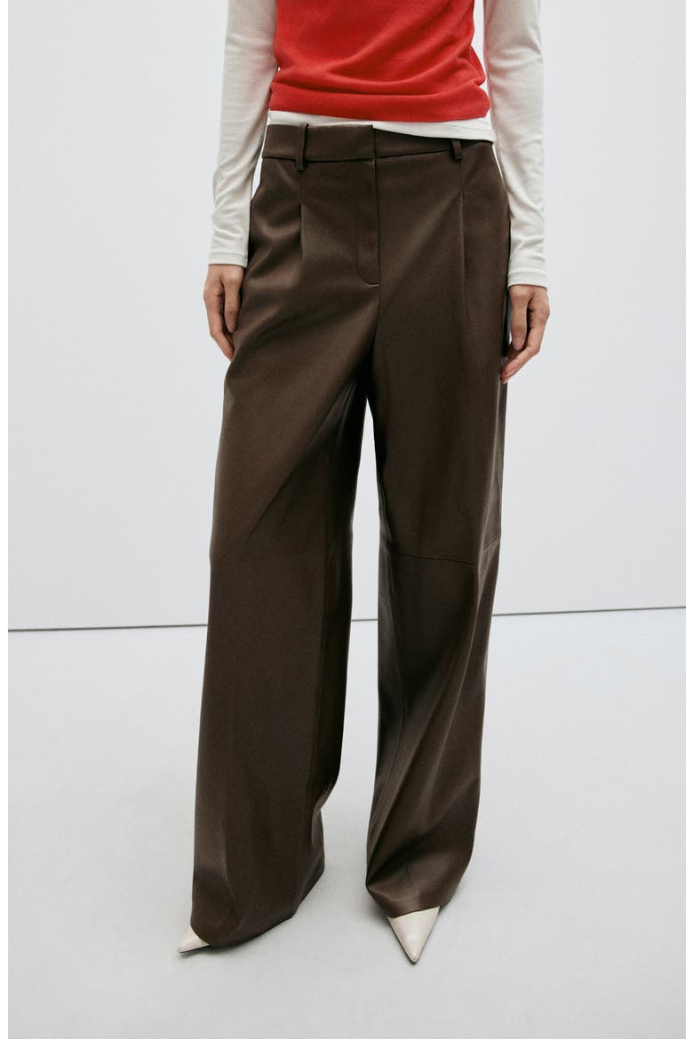 Riga Faux Leather Wide Leg Pants, Alternate, color, BROWN