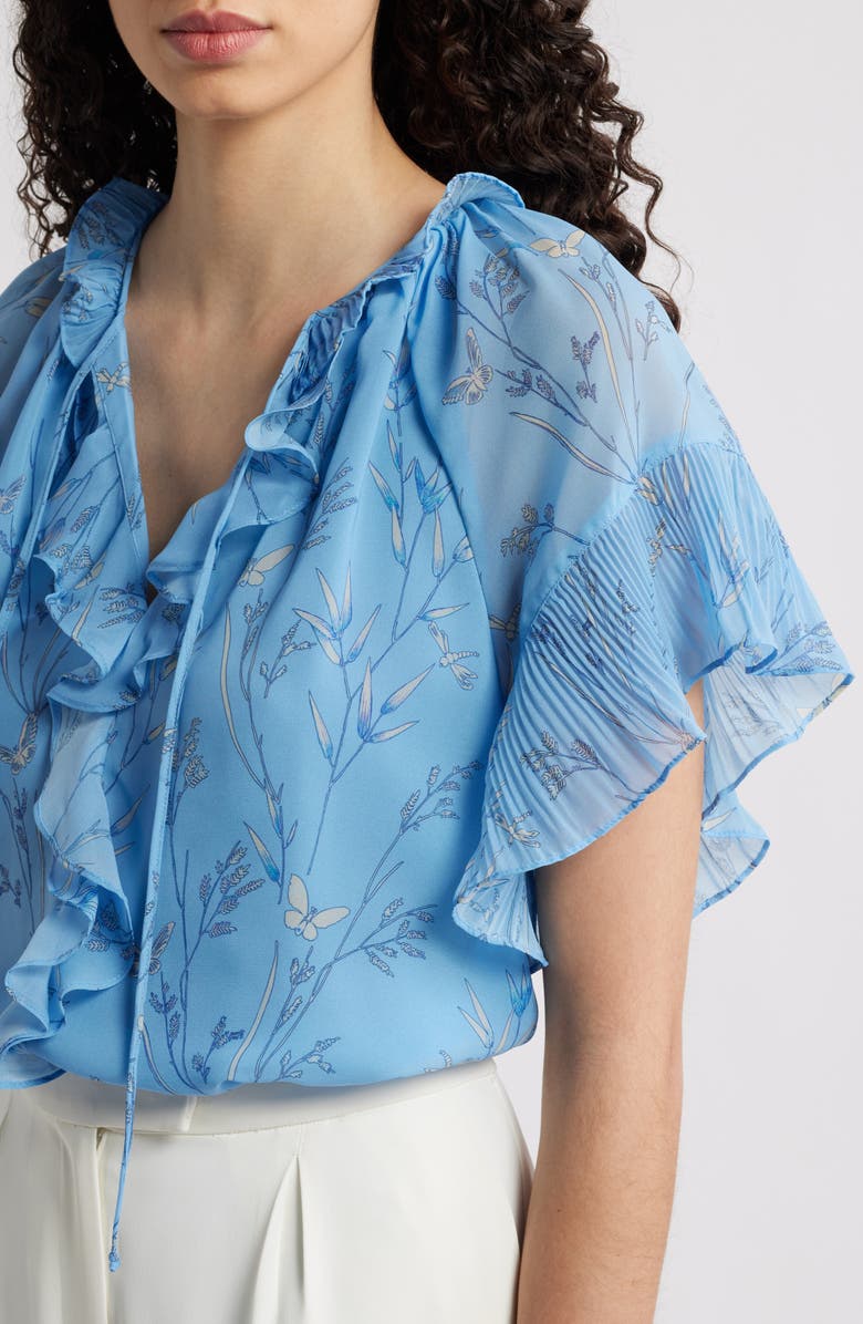 KOBI HALPERIN Plissé Ruffle Print Top, Alternate, color, Horizon Multi