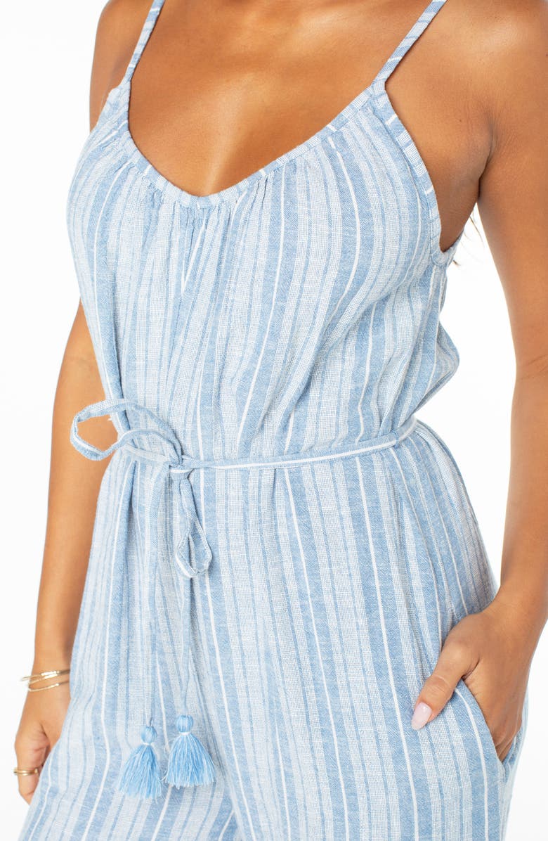 Roxy Gale Stripe Linen Blend Jumpsuit, Alternate, color, Riviera Solid