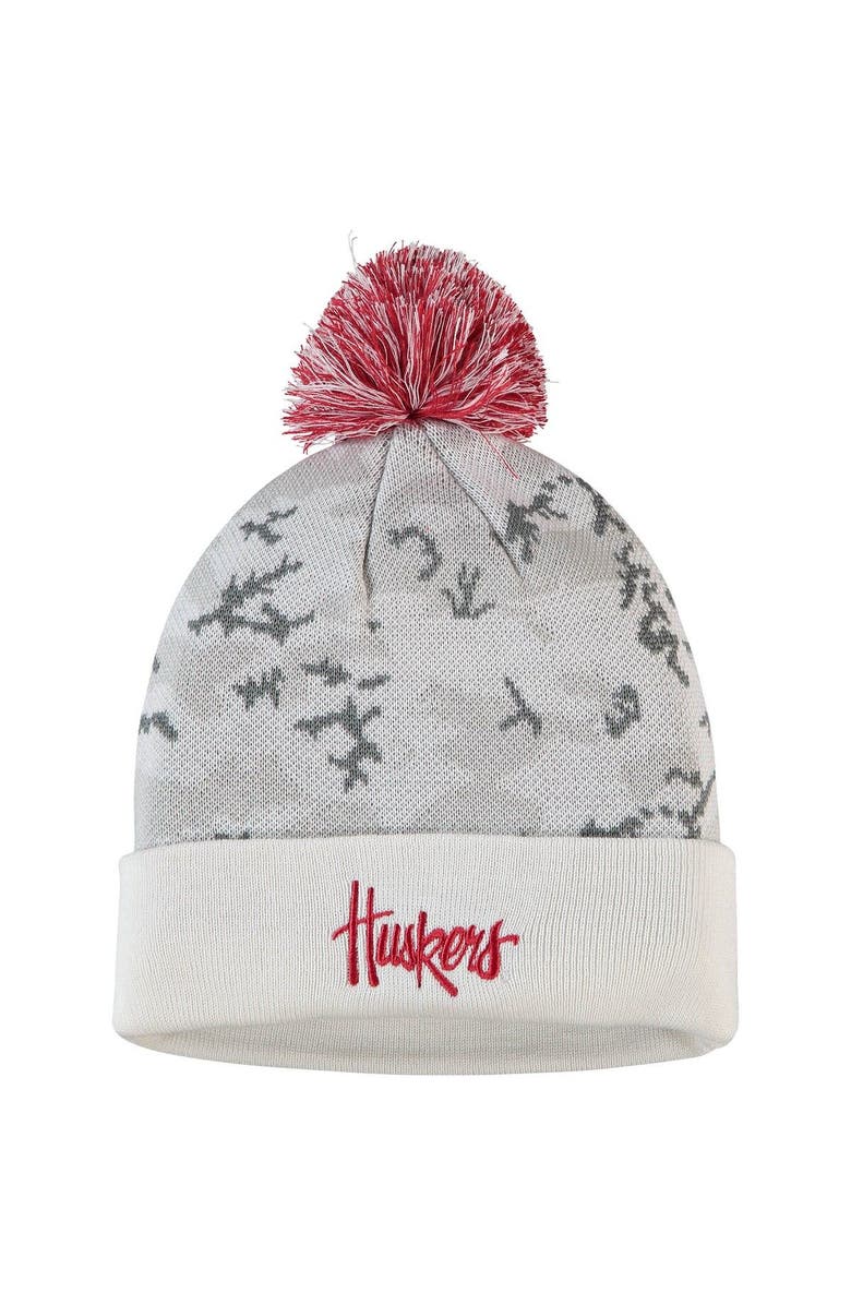 adidas Men's adidas White/Scarlet Nebraska Huskers Cuffed Knit Hat with Pom, Main, color, 