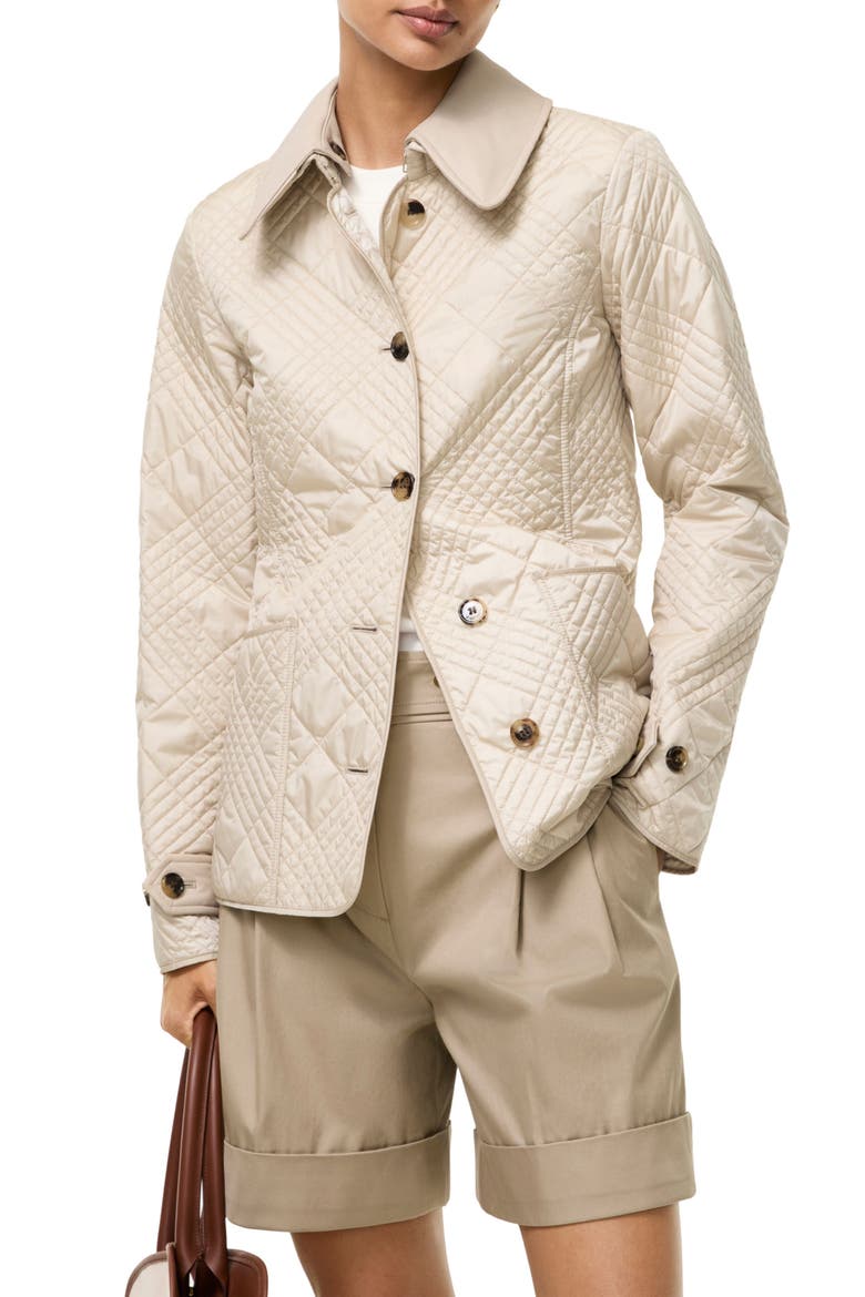 Fernleigh Quilted Jacket with Detachable Leather Collar, Main, color, STONE BEIGE