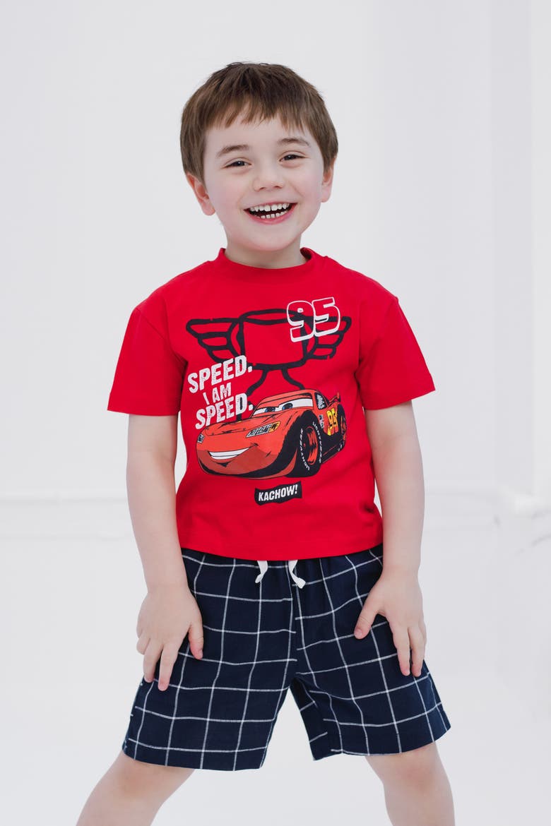 Cars Lightning McQueen T-Shirt and Plaid Shorts Set, Alternate, color, Lightning McQueen Red