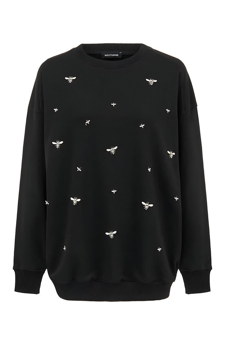 Nocturne Oversized Sweatshirt with Metallic Accessory Details, Alternate, color,