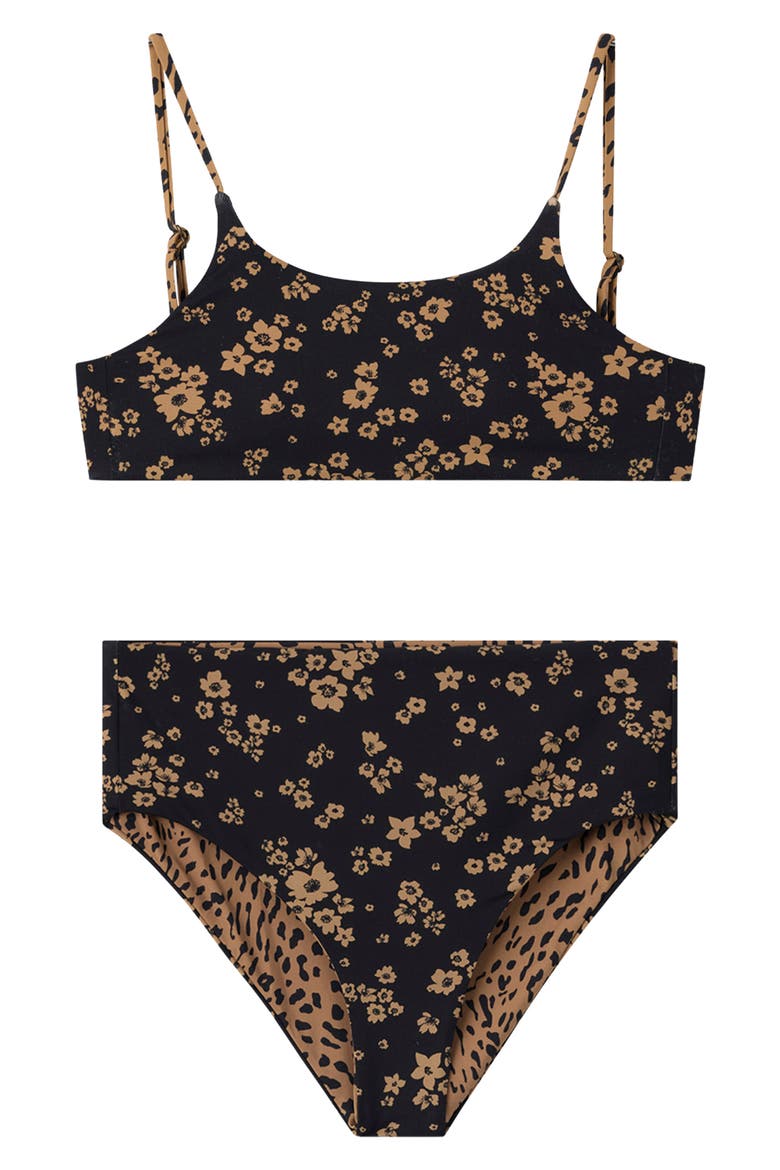 Kids' Maya Floral Two Piece Reversible Swimsuit, Main, color, BLACK