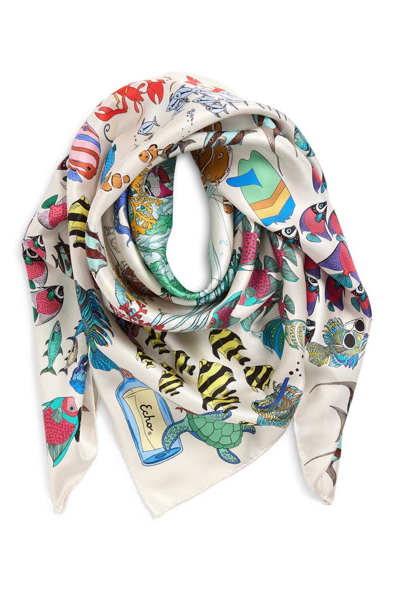 Lost at Sea Silk Scarf, Main, color, WHITE MULTI
